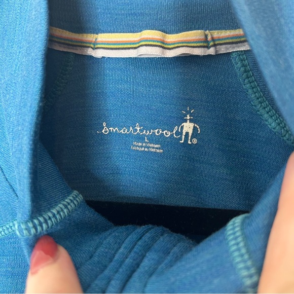 Smartwool 100% Merino Wool Quarter Zip Long Blue Long Sleeve Base Layer Large - Picture 6 of 8